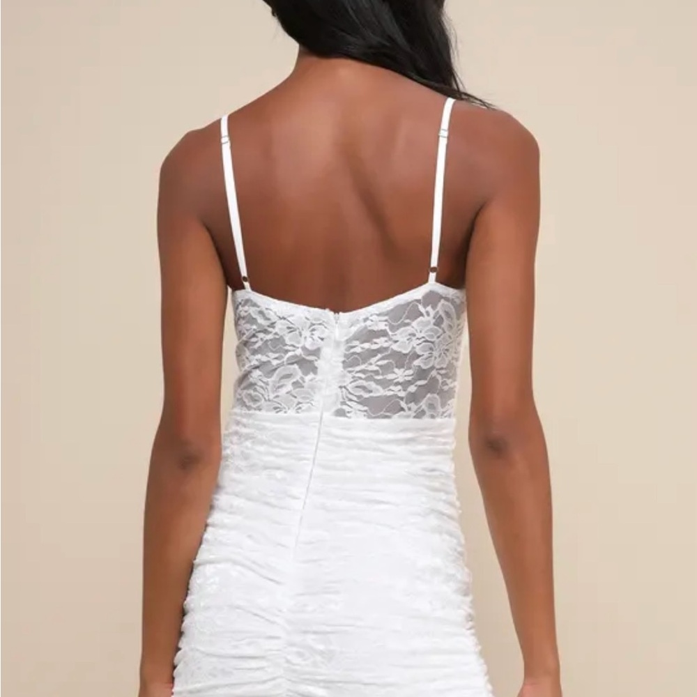 Lulu's White Ruched Bodycon Mini Dress - Picture 3 of 6
